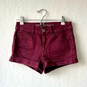 American Eagle Burgundy/Maroon Super Stretch Denim Shorts